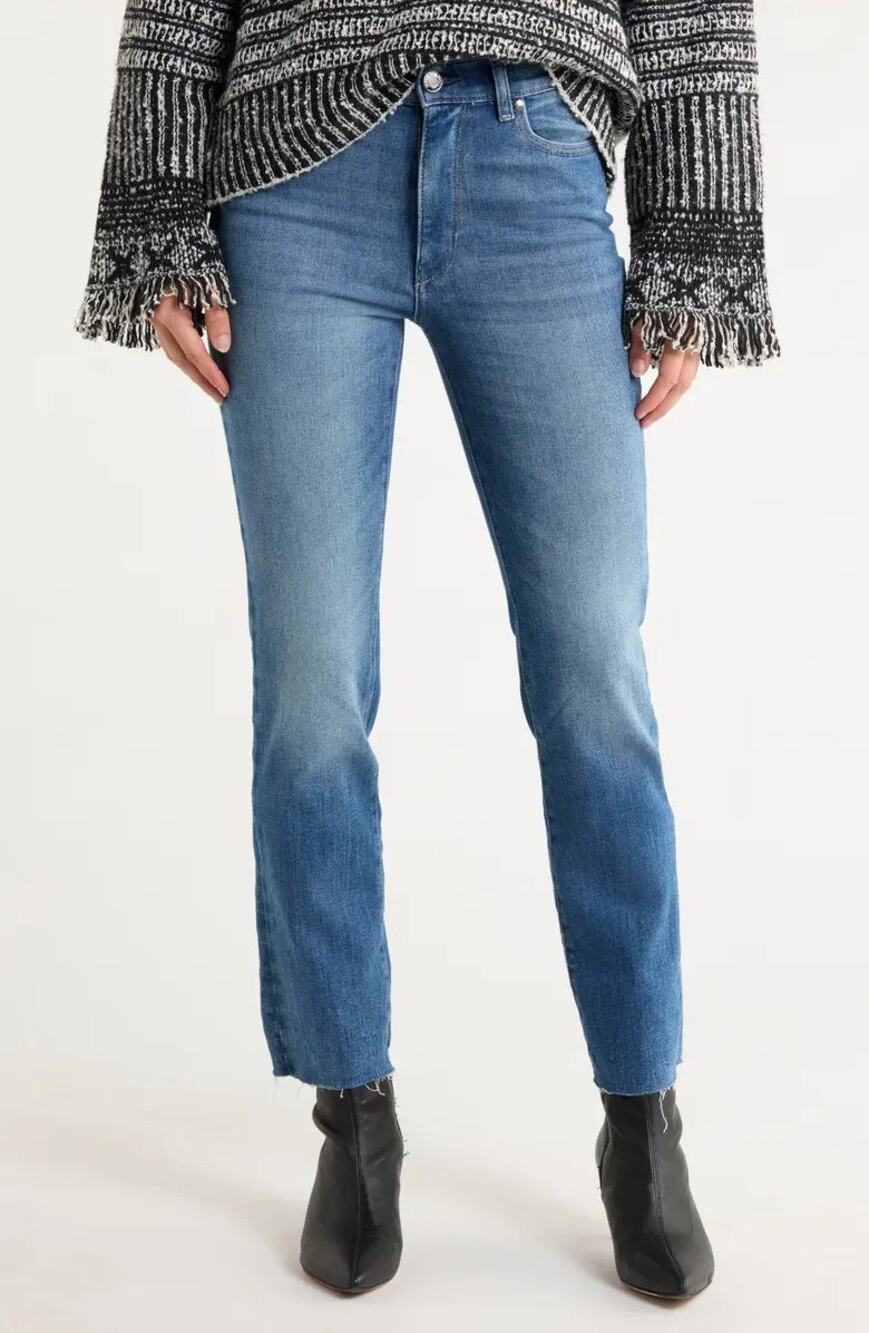 Jason Wu Evie High Rise Raw Hem Straight Leg Stretch Indigo Jeans Size 10 / 29